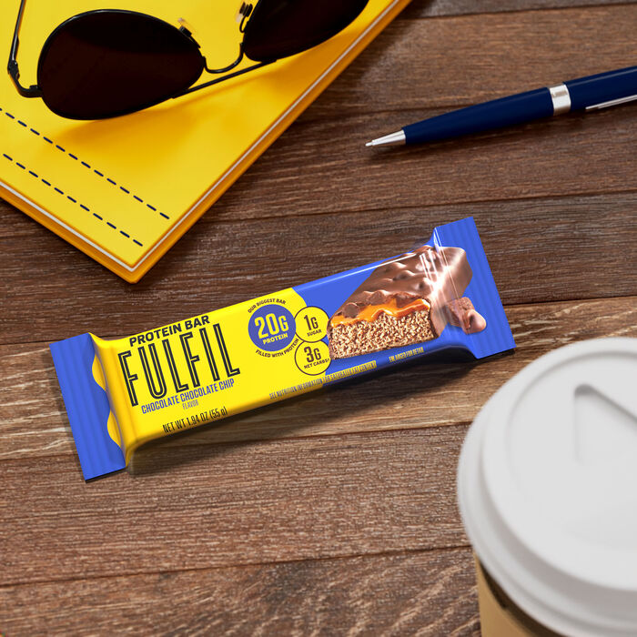Image of FULFIL Chocolate Chocolate Chip Flavored Protein Bar Box, 1.94 oz ea. (12 count) Packaging